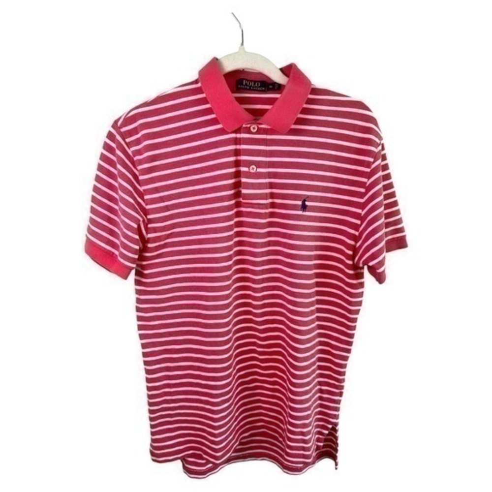 Polo Ralph Lauren Shirt Mens Medium Short Sleeve Navy Pony Striped Pink Preppy